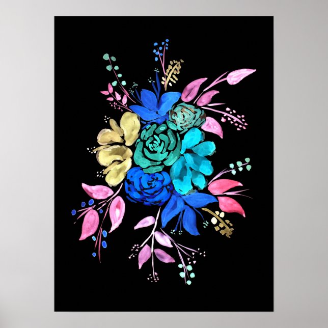 Neon Stil Blommigt Bouquet Poster (Framsidan)