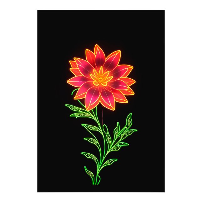 Neon Stiliserad Blomma Fototryck (Framsidan)
