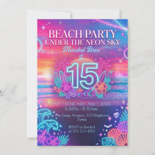 Neon Strandfest 15-årsdag Inbjudningar