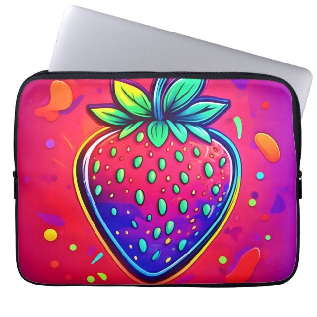 Neon Strawberry Pop Laptop Fodral (Framsidan)