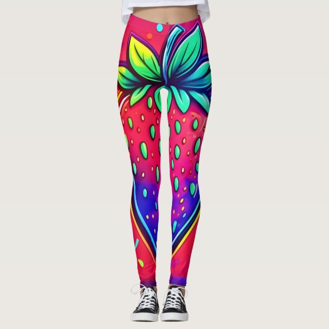 Neon Strawberry Pop Leggings (Framsida)