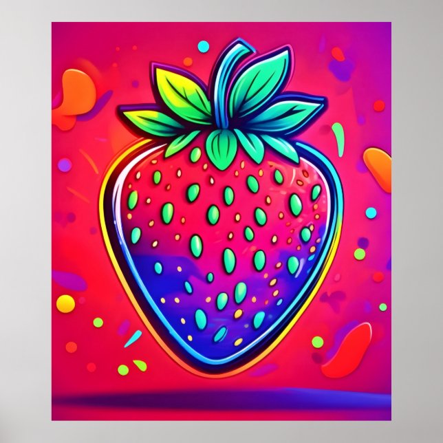 Neon Strawberry Pop Poster (Framsidan)