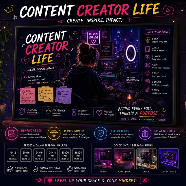 Neon Studio Arbetsplats Väggkonst för YouTubers (Skapare uppladdad)