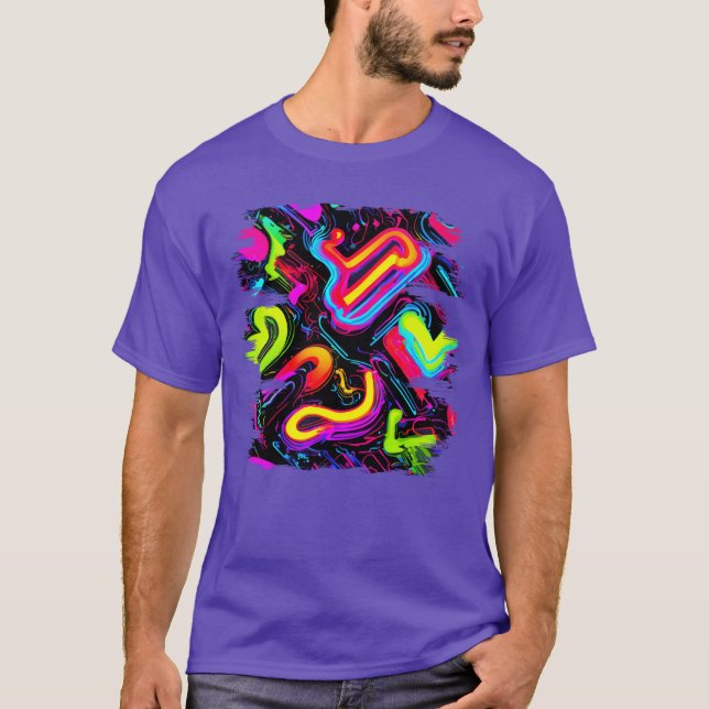 Neon Style 80-tals Retro Party Färg Glöd vänner T Shirt (Framsida)