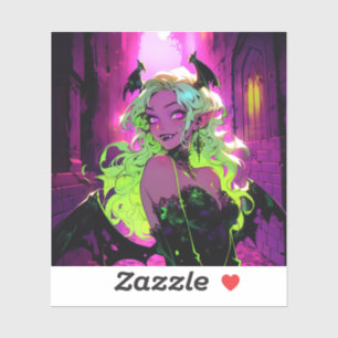 Neon Succubus Demon Anime Girl Klistermärken