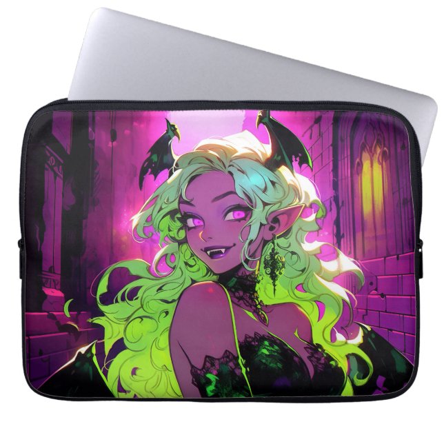 Neon Succubus Demon Anime Girl Laptop Fodral (Framsidan)