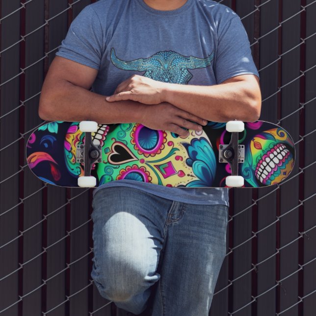 Neon Sugar Skull Mini Skateboard Bräda 18,5 Cm (Utomhus 3)