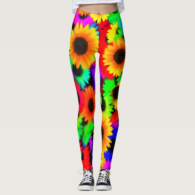 Neon Sunblommor 1960's Hippy Leggings (Framsida)