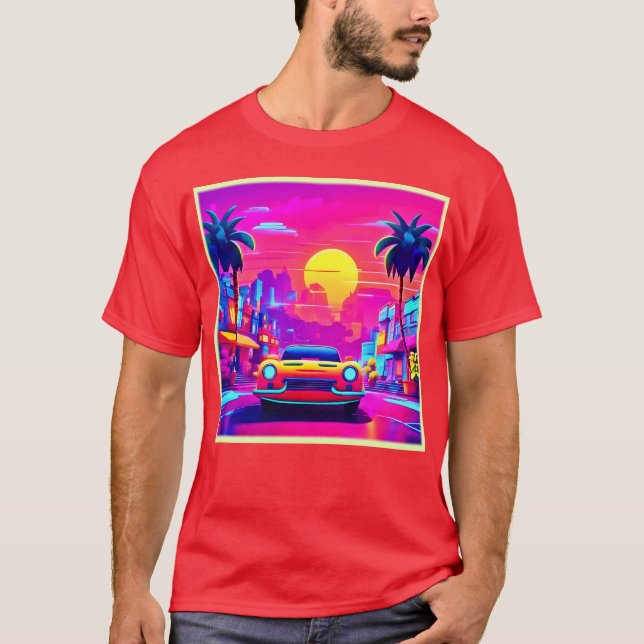 Neon Sunset City Drive T Shirt (Framsida)