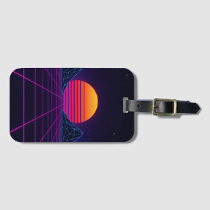 Neon Sunset Grid - Retro-Futuristiska Synthwave St Bagagebricka