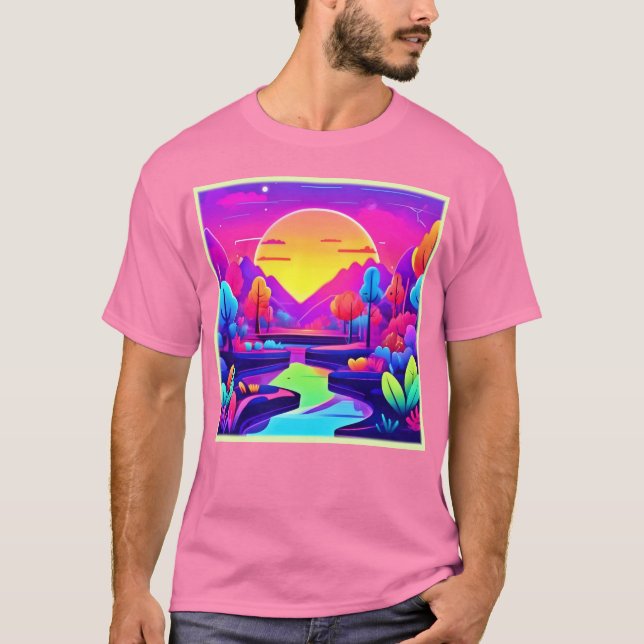 Neon Sunset liggande T Shirt (Framsida)