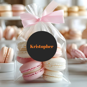 Neon Sunset Orange Classic Namn   Svart Snyggt Runt Klistermärke