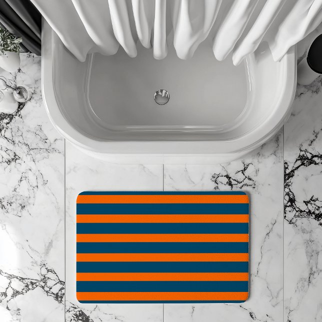 Neon Sunset Orange och Ocean Blue Coola Stripe Badrumsmatta (Skapare uppladdad)