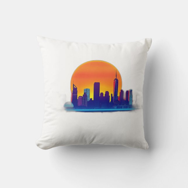 Neon Sunset Skyline med Brick Struktur Kudde (Framsida)
