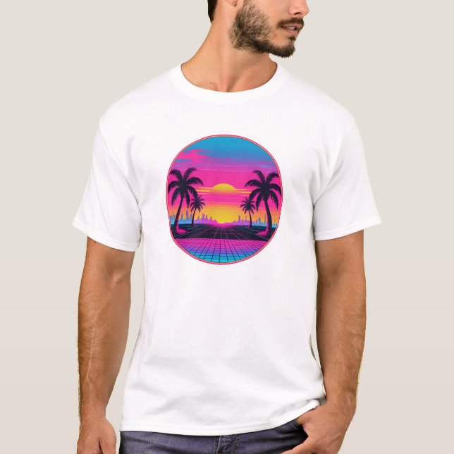 Neon Sunset Synthwave - Retro 80s Aesthetic Design T Shirt (Framsida)