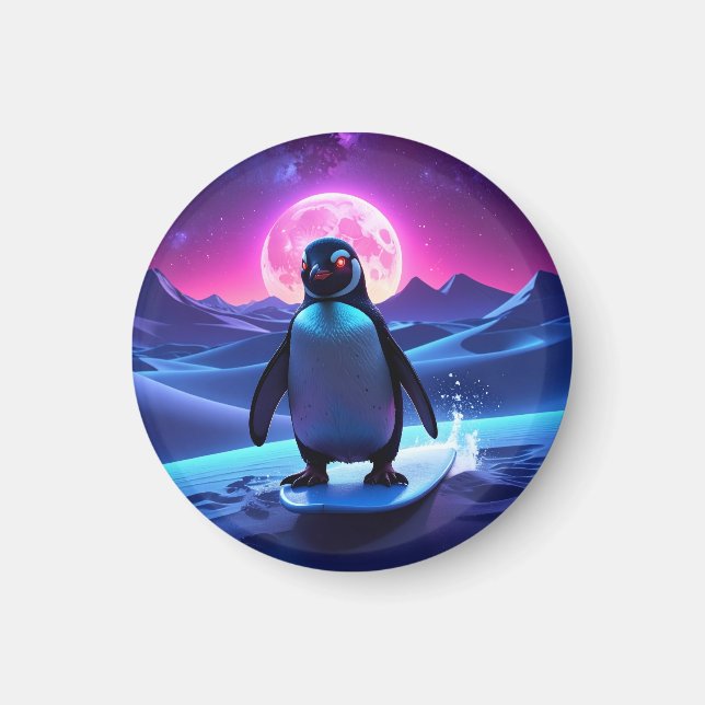 Neon Surf Penguin Magnet (Framsidan)