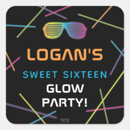 Neon Sweet 16 Födelsedags Glow-fest Fyrkantigt Klistermärke