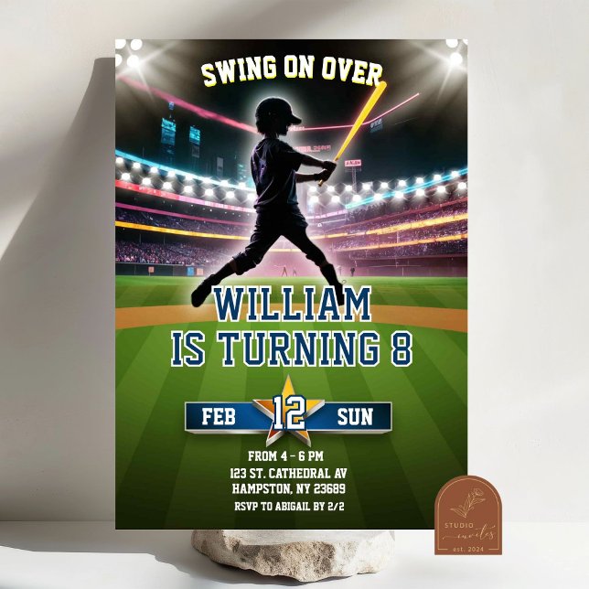 Neon Swing Kommer Baseball Födelsedag Inbjudningar (Skapare uppladdad)