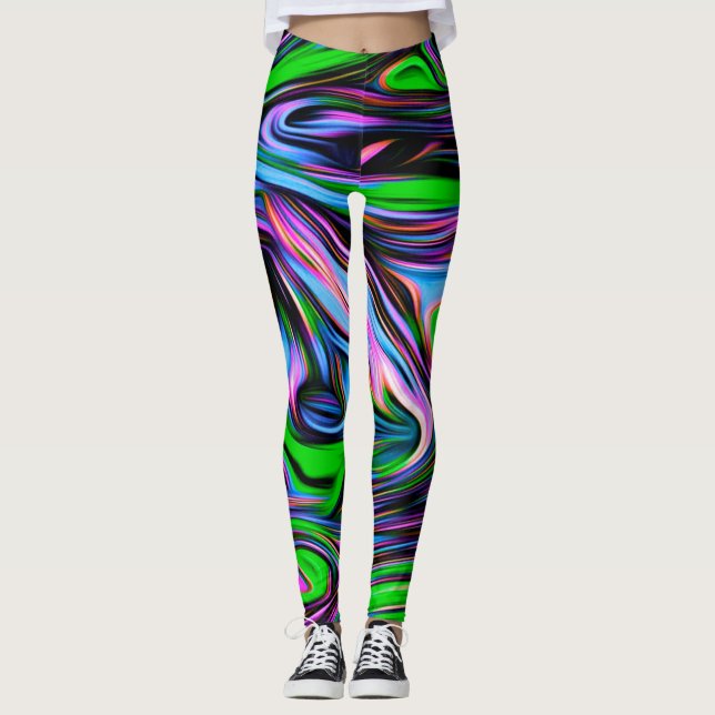 Neon Swirl Design Mönster Leggings (Framsida)
