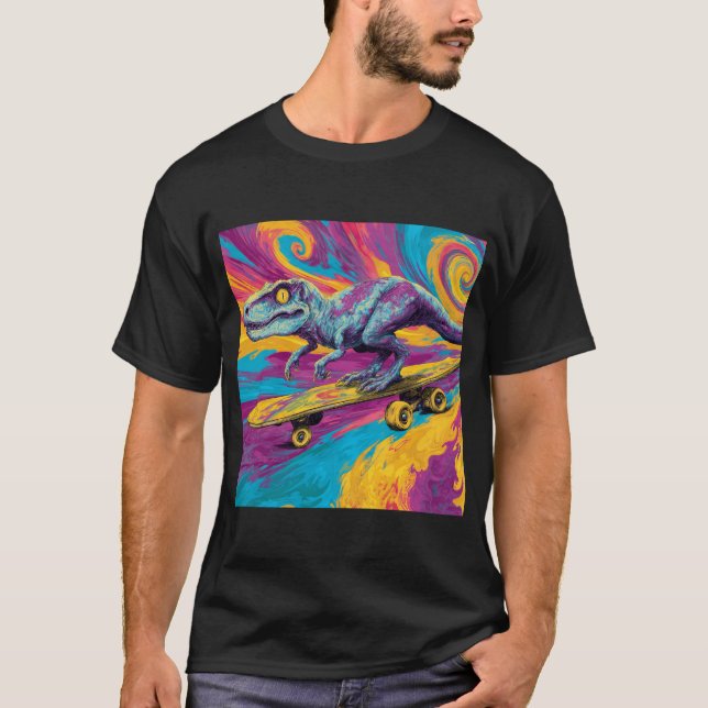 Neon Swirl Dino Skater T Shirt (Framsida)