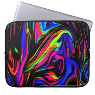 Neon Swirls Marcular Black Gult Rosa Blue Laptop Fodral