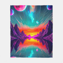 Neon Synthwave Alien Planet Retro Spelare Fleecefilt