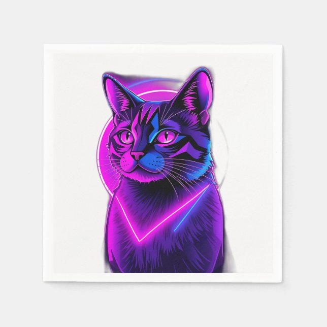 Neon Synthwave Cat Art Pappersservett (Framsidan)