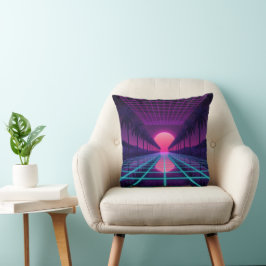 Neon Synthwave Grid & Palmträd Retro Kudd Kudde
