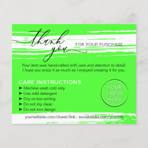 Neon Tack för att du Tvättar Tips Care Instruction Flygblad