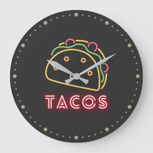 Neon Tacos-symbol och text Stor Klocka