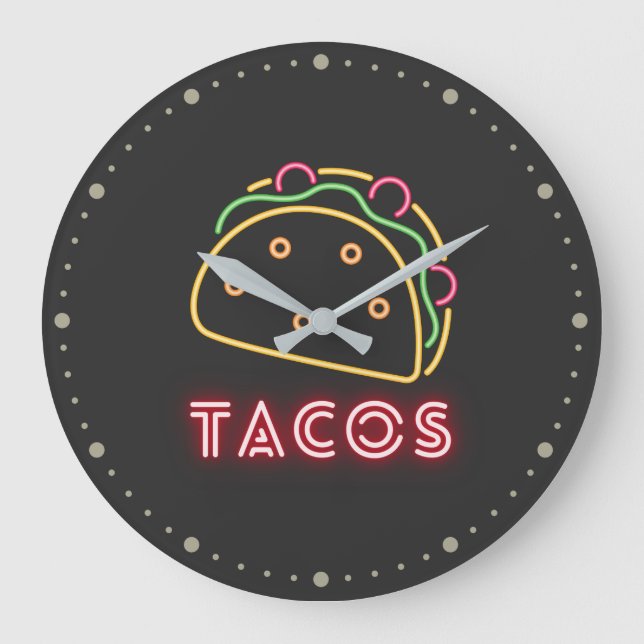 Neon Tacos-symbol och text Stor Klocka (Framsida)