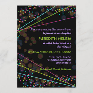 Neon tänder bat mitzvah ceremoniinbjudan inbjudningar