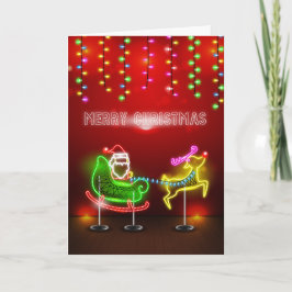 Neon tänder Santa och Rudolph jul Helgkort