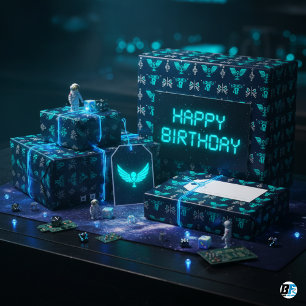 Neon Teal Alien Glyphs Sci-Fi Gamer Födelsedag Presentpapper