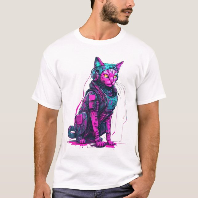 Neon Tech Cat T Shirt (Framsida)