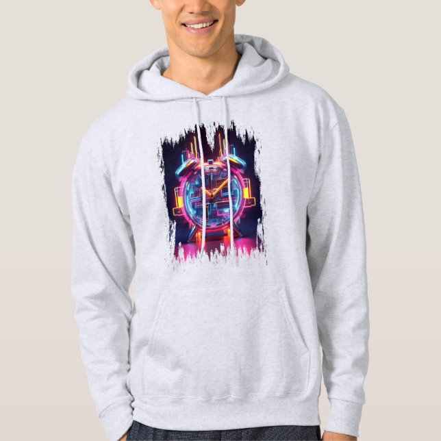 Neon Techno Clock Hoodie (Framsida)