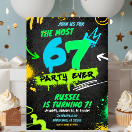 Neon Teenager Grafitti 67 Birthday Invitation Inbjudningar