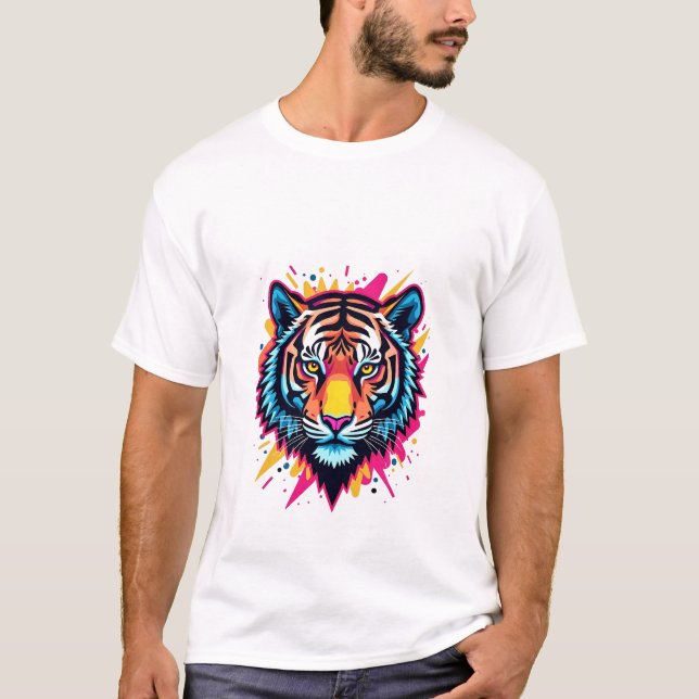 Neon-teknik-tigerdesign T Shirt (Framsida)