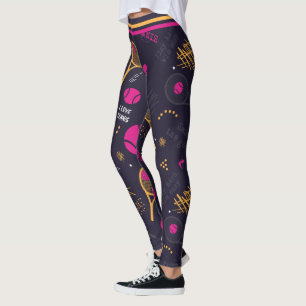 Neon tennis mönster på mörkens bakgrund leggings