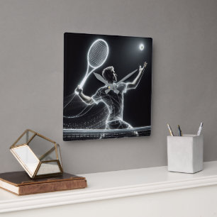 Neon Tennis Player Fyrkantig Klocka