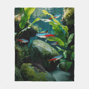 Neon Tetras Plecostomus Aquarium Fish Tank Älskare Fleecefilt
