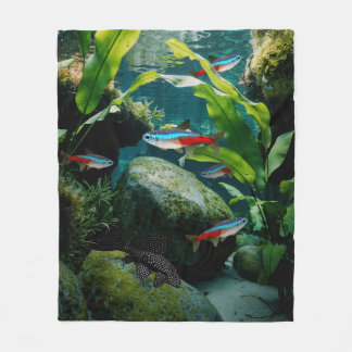 Neon Tetras Plecostomus Aquarium Fish Tank Älskare Fleecefilt