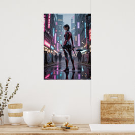 Neon Thorns - Cyberpunk Ro Assassin Poster