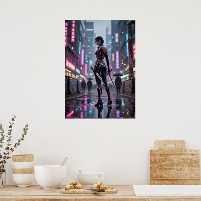 Neon Thorns - Cyberpunk Ro Assassin Poster (Kök)