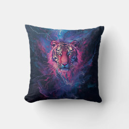 Neon Thunder Tiger Abstract Electric Glow Kudde