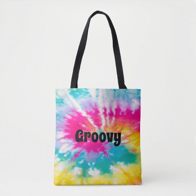 Neon Tie Dye Groovy Personlig Tygkasse (Framsida)