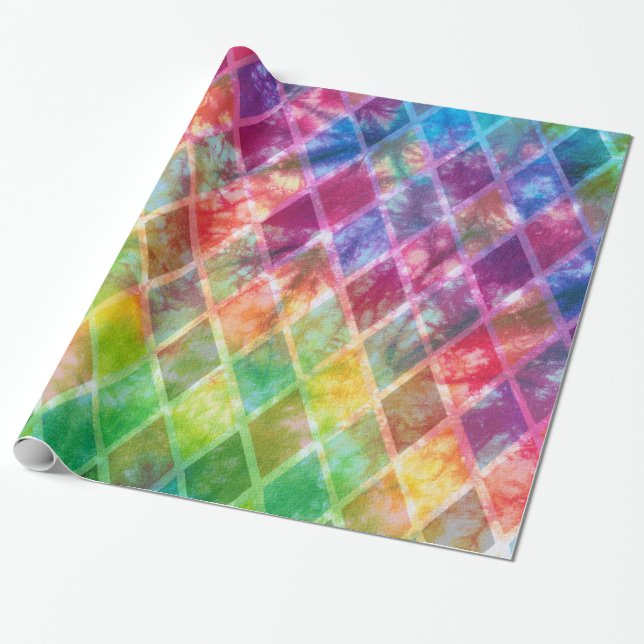 Neon Tie Dye Watercolor Harlequin Presentpapper (Utrullad)
