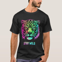 Neon Tiger Ansikte T-shirt med fet 3D STAY-VILD