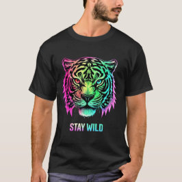 Neon Tiger Ansikte T-shirt med fet 3D STAY-VILD