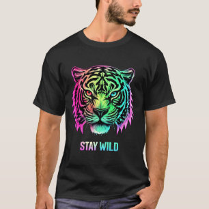 Neon Tiger Ansikte T-shirt med fet 3D STAY-VILD